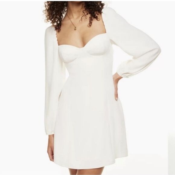 Aritzia Wilfred Novella Mini Dress Sz 10 Light Birch Angel Graduation Bridal - Picture 1 of 16